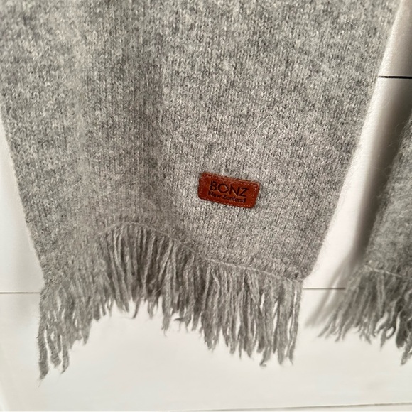 BONZ NEW ZEALAND Unisex grey fringe gorpcore wool quality scarf - Picture 3 of 6